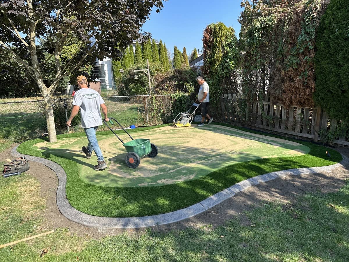 artificial turf installed in a narrow backyard