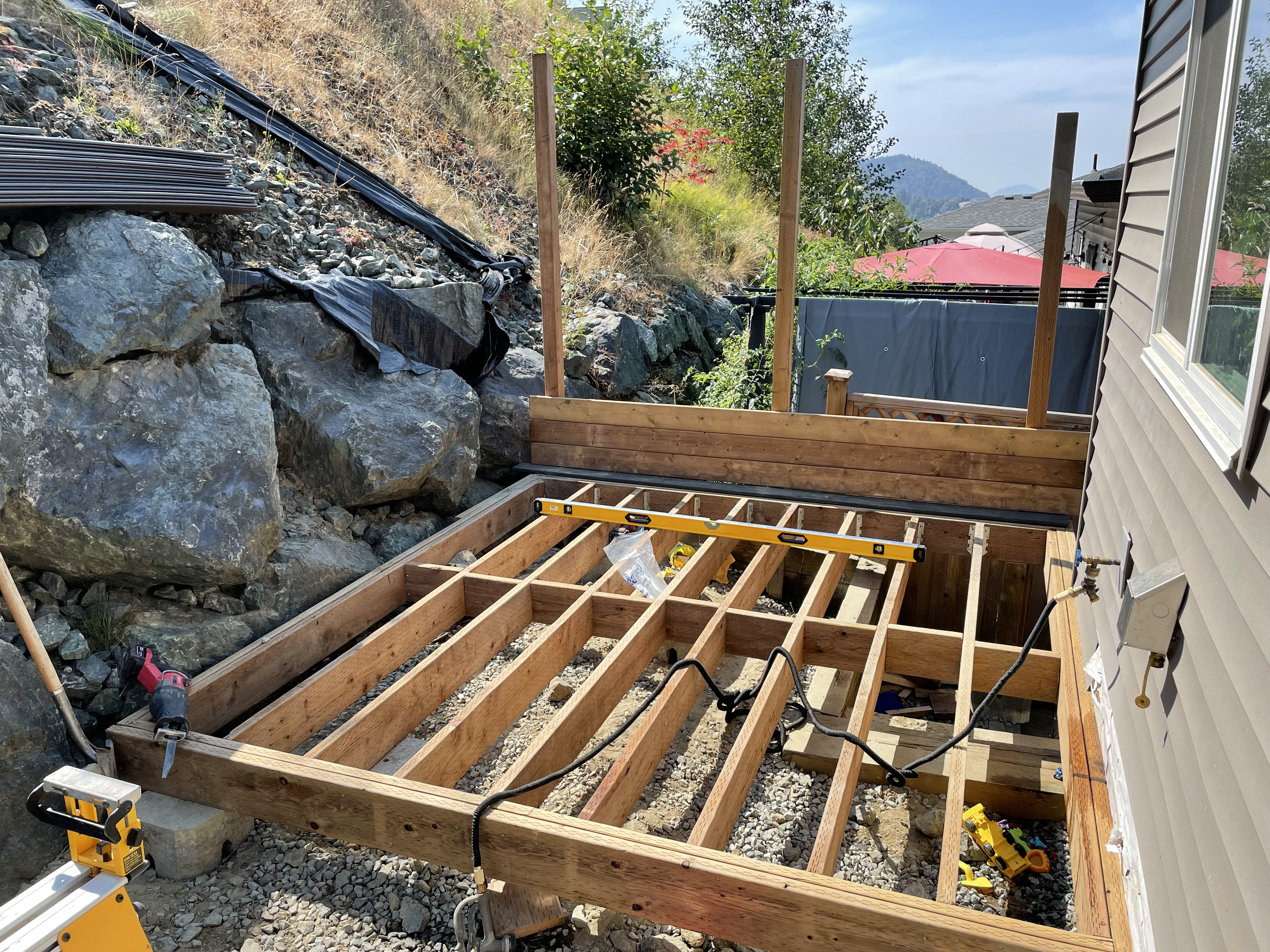 a raised back deck under construction