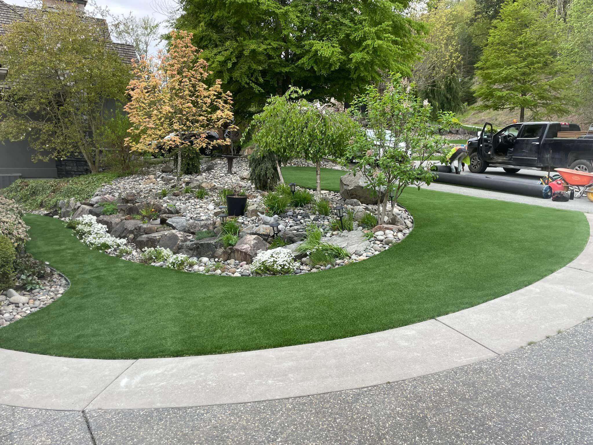 artificial turf installed in a narrow backyard