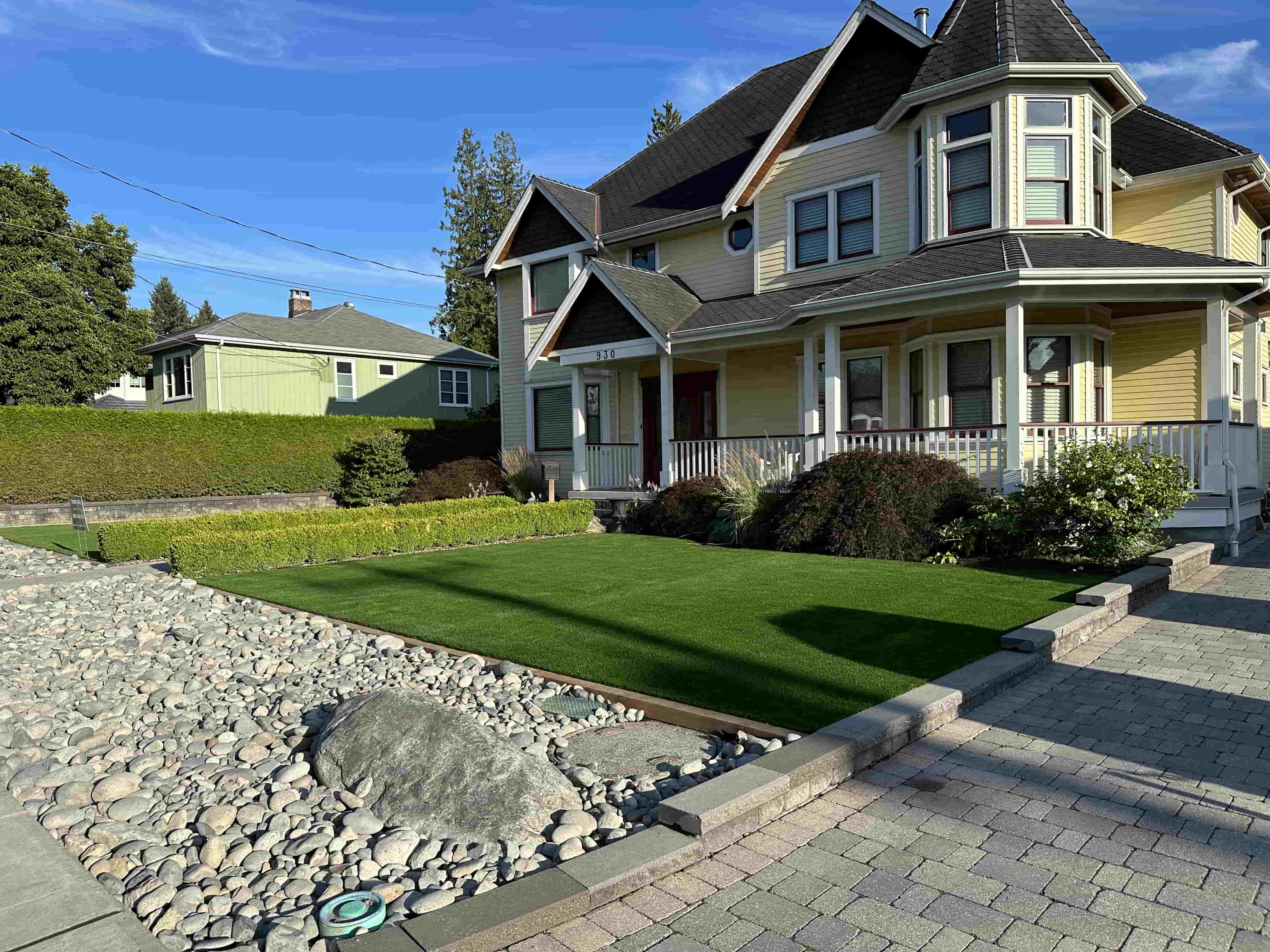 artificial turf installed in a narrow backyard